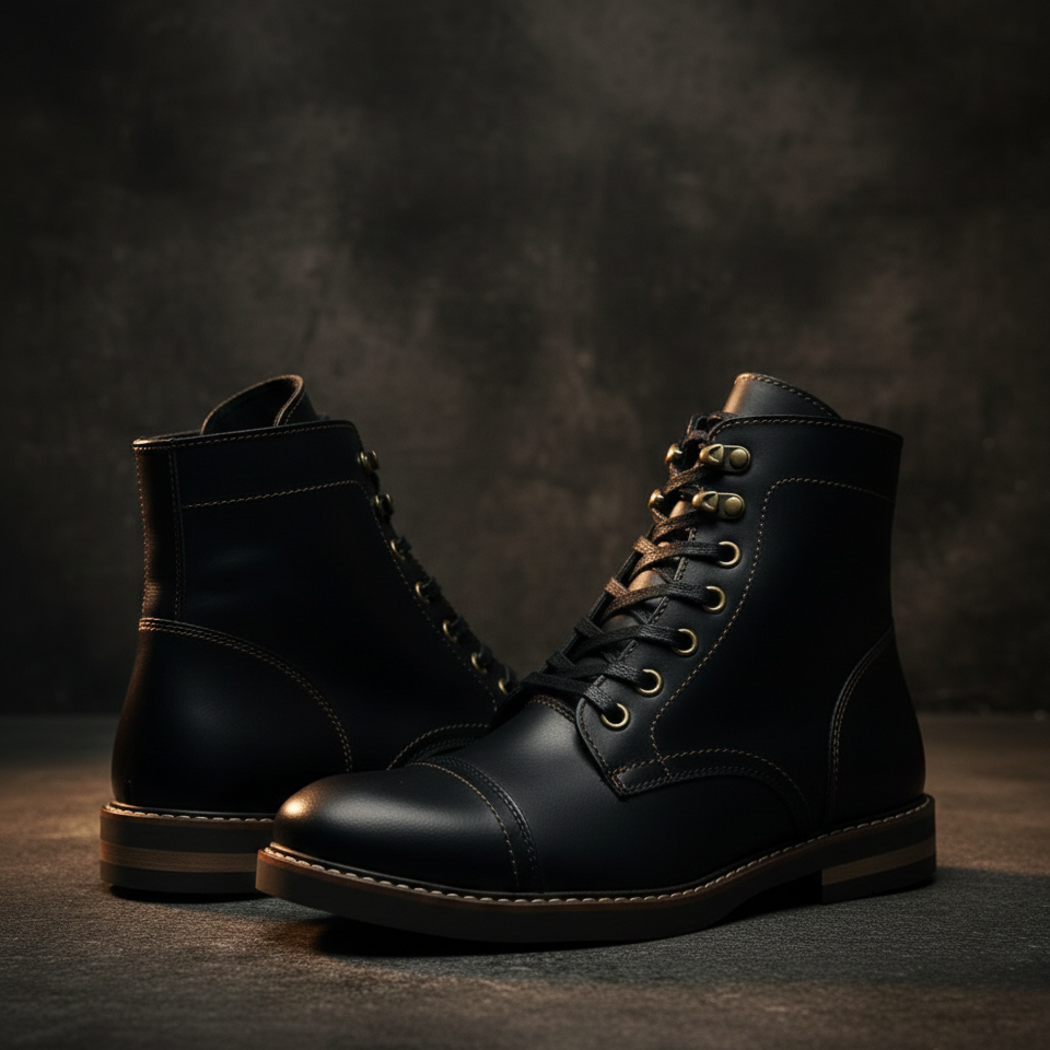 Botas para Hombre Negro x Coñac de Caña Media – Diseño Robusto con Suela Antideslizant